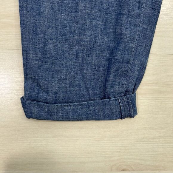 Talbots Ankle Pants Roll Tab Women 12 Blue Chambray Casual Elastic Back Comfort - Picture 4 of 12